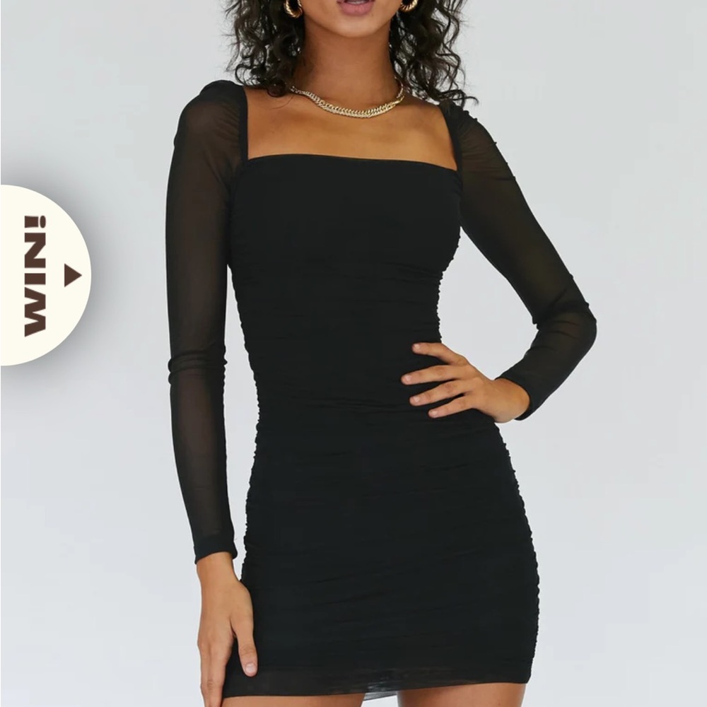 Princess Polly Black Mesh Sleeve Mini Dress